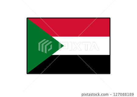 The flag of Sudan features a horizontal tricolor of red, white, and black with a green triangle on the left. This symbolizes the country's heritage and identity. The flag of Sudan features a horizontal tricolor of red, white, and black with a green triangle on the left. This symbolizes the country's heritage and identity. 127088189