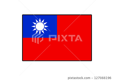 The flag of Taiwan features a blue rectangle with a white sun and a red field beneath, symbolizing national pride and identity. This design highlights Taiwan's unique heritage. 127088196