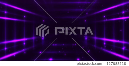 Elegant glowing purple lighting effect lines diagonal on dark purple background. Hi-speed night motion. 127088218
