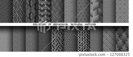 Geometric set of seamless black and gray patterns. Simple vector graphics 127088325