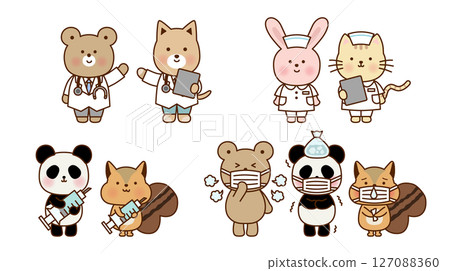 Cute animal doctor and patient illustration set (vector) Cute animal doctor and patient illustration set (vector) 127088360