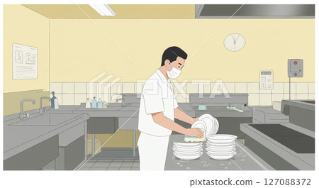 在衛生的環境中處理食物的熟練日本人 127088372