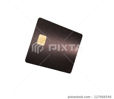 Glossy payment card concept. Tilted shiny plastic bankcard with chip shown in perspective for credit Glossy payment card concept. Tilted shiny plastic bankcard with chip shown in perspective for credit 127088548