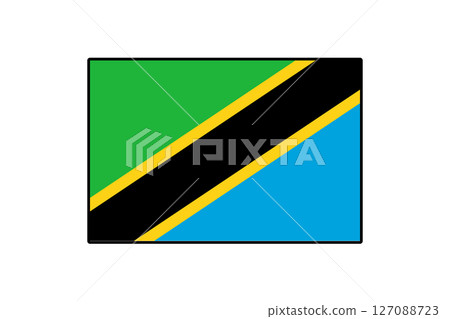 The flag of Tanzania features green, black, and blue stripes with yellow borders, representing the country's natural resources and unity. It is a symbol of national identity and pride. 127088723