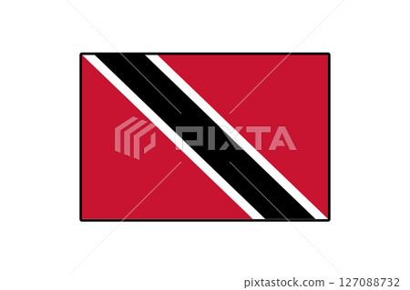 The vibrant flag of Trinidad and Tobago displays bold colors of red, black, and white, symbolizing the rich culture and heritage of this Caribbean nation. 127088732