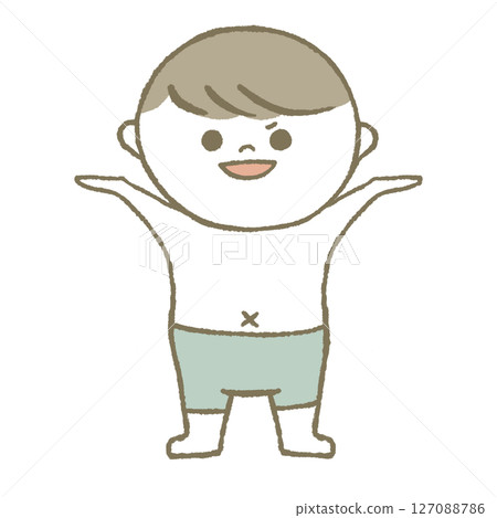 Child in swimsuit, smug face, light blue Child in swimsuit, smug face, light blue 127088786