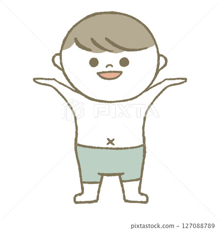 穿著泳衣的孩子,微笑,淺藍色 穿著泳衣的孩子,微笑,淺藍色 127088789