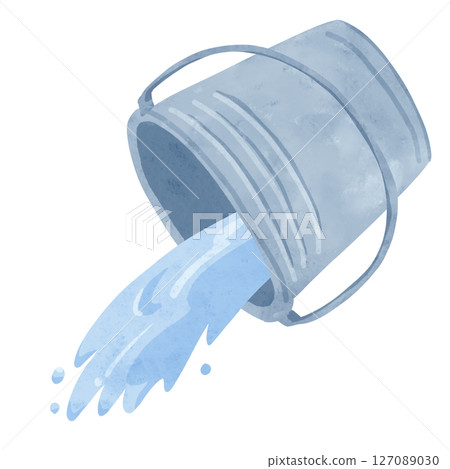 Draining water from a tin bucket - watercolor hand-drawn illustration Draining water from a tin bucket - watercolor hand-drawn illustration 127089030