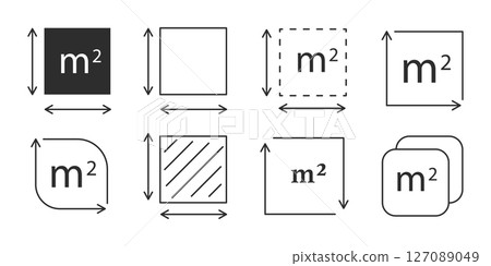 Square meter icon line quantity area, m2 measuring area sign symbol. Simple territory measurement. Flat area square meter. Square meter icon line quantity area, m2 measuring area sign symbol. Simple territory measurement. Flat area square meter. 127089049