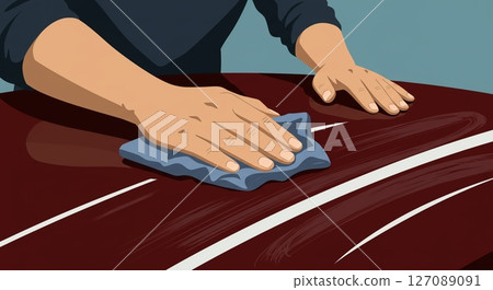 注重細節！一位女士正在擦拭汽車引擎蓋 127089091