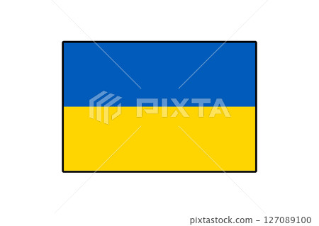 A vibrant flag representing Ukraine features two horizontal stripes, blue on the top and yellow on the bottom, symbolizing the sky and wheat fields, respectively. A vibrant flag representing Ukraine features two horizontal stripes, blue on the top and yellow on the bottom, symbolizing the sky and wheat fields, respectively. 127089100