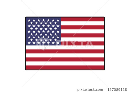 The design features the flag of the United States, highlighting its iconic thirteen stripes and fifty stars. This illustration symbolizes patriotism and national pride. 127089118