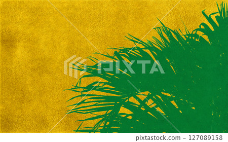 Rinpa-style silhouette art featuring realistic palm leaves painted in gold leaf Rinpa-style silhouette art featuring realistic palm leaves painted in gold leaf 127089158