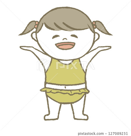 Child in swimsuit, smiling, yellow 127089231