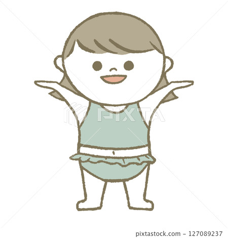 Child in swimsuit, smiling, light blue Child in swimsuit, smiling, light blue 127089237