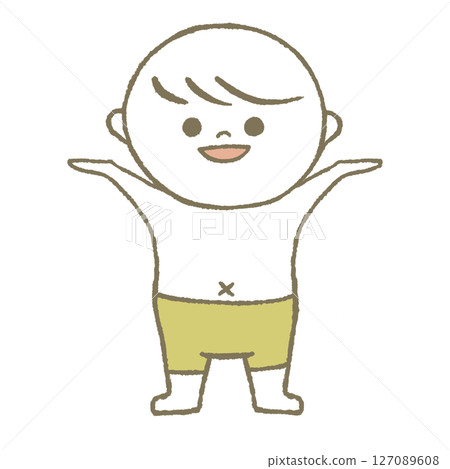 Child in swimsuit, smiling, light blue 127089608