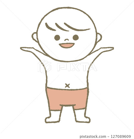 Child in swimsuit, smiling, light blue Child in swimsuit, smiling, light blue 127089609