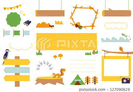 Autumn nature experience event decorative frames and headings set 127090629