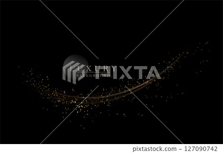 Isolated exquisite design component, shiny arc with tinsel on black background 127090742