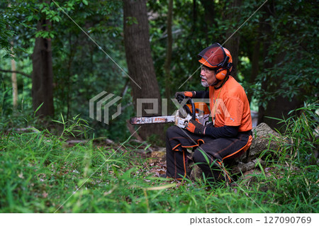 林業、砍伐、工作、高級、鏈鋸 127090769