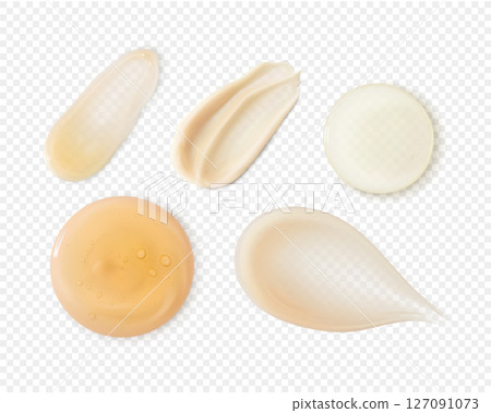 Facial serum and cream smears set realistic vector. Skincare smudges and blobs 127091073