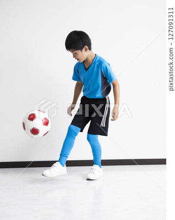 Child to kick a soccer ball Child to kick a soccer ball 127091311