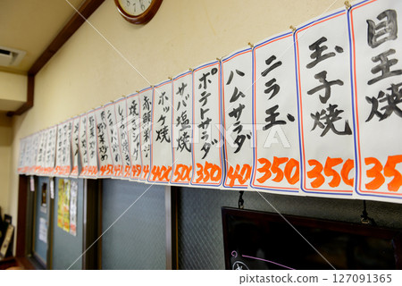 熱門餐廳的菜單標誌、內部裝潢、菜單和菜單 熱門餐廳的菜單標誌、內部裝潢、菜單和菜單 127091365
