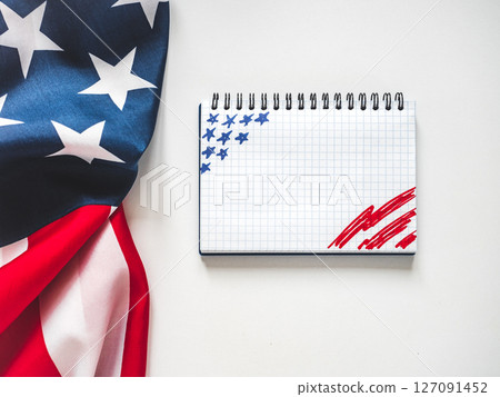 American Flag on white background. Greeting card 127091452