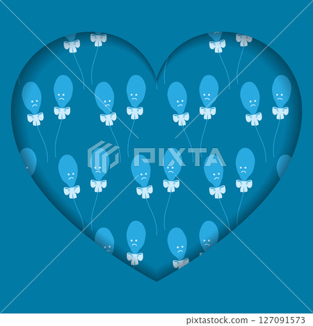 Sadness Deflated balloons with tied ribbon bow Heart shape Paper Cut Blue Monday Festive Design idea Sadness Deflated balloons with tied ribbon bow Heart shape Paper Cut Blue Monday Festive Design idea 127091573