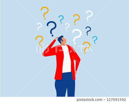Ask questions, FAQ, problem or curiosity, businessman looking at question mark problem or curiosity, doubt and confusion to be answer, challenge and uncertainty vector,illustration Ask questions, FAQ, problem or curiosity, businessman looking at question mark problem or curiosity, doubt and confusion to be answer, challenge and uncertainty vector,illustration 127091592