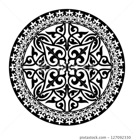 Circular pattern in form of mandala for Henna, Mehndi, tattooration. Round ornament in ethnic style. Decorative ornament in ethnic oriental style. Coloring book page. For sandblaster, ceramic, plate Circular pattern in form of mandala for Henna, Mehndi, tattooration. Round ornament in ethnic style. Decorative ornament in ethnic oriental style. Coloring book page. For sandblaster, ceramic, plate 127092330