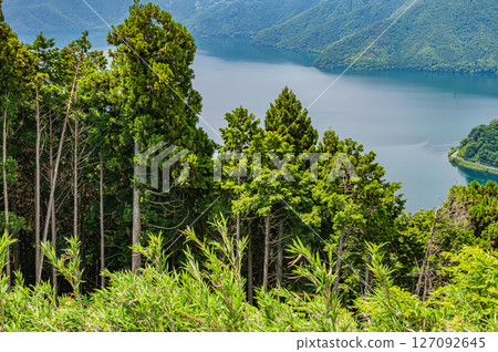 View of Lake Biwa from the summit of Shizugatake, Nagahama City, Shiga Prefecture 127092645