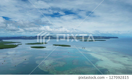 Fish farm with cages for fish and shrimp 127092815