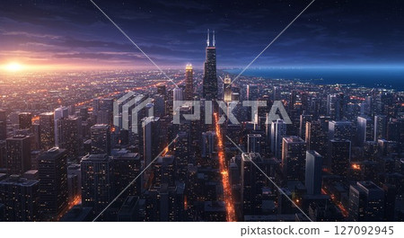 摩天大樓林立的大都會璀璨的夜景 127092945