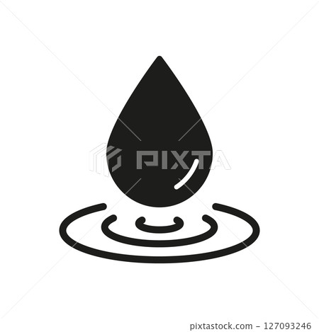 Water Drop With Ripple Solid Icon. Fluid Dynamics, Hydration, And Environmental Awareness Silhouette Symbol. Conservation And Sustainability Concept. Isolated Vector Illustration 127093246