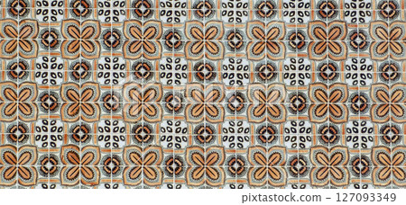 Lisbon tiles. Portuguese tiles background, pattern. Colorful vintage ceramic tiles wall decoration 127093349