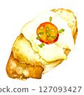 French bread cream cheese canapes hand-drawn watercolor 127093427