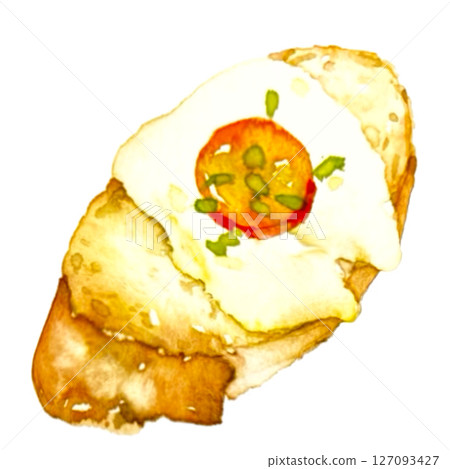 French bread cream cheese canapes hand-drawn watercolor 127093427