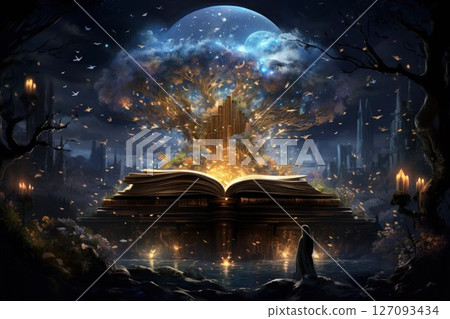 Enchanted storytelling books, bringing tales to life with their enchanted pages - Generative AI 127093434