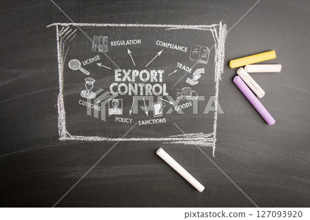 Export Control Concept. Illustration with icons, keywords and arrows Export Control Concept. Illustration with icons, keywords and arrows 127093920