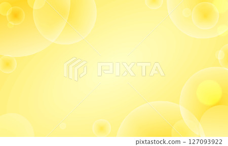 A yellow background with many overlapping transparent round lights with a bright center 127093922