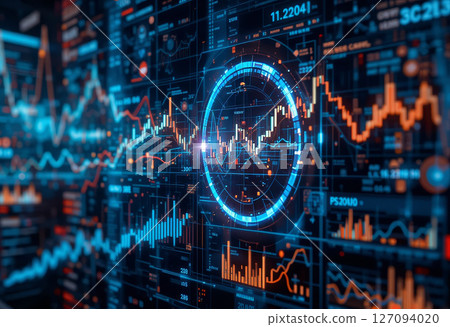 Cyber Finance Visualization Glowing Market Analytics. 127094020