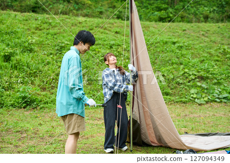 搭帳篷、露營、戶外、烤肉、BBQ、家庭、親子 127094349