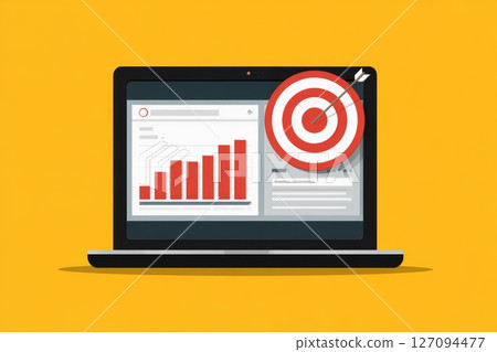 Business Analytics Success Displayed on Laptop with Target Icon Illustration. Business Analytics Success Displayed on Laptop with Target Icon Illustration. 127094477