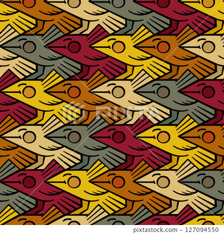 Playful bird tessellation pattern in warm earthy colors 127094550