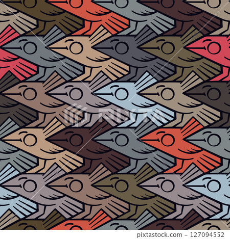 Escher style tessellation pattern with cute birds Escher style tessellation pattern with cute birds 127094552