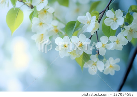 Beautiful Branch with White Blossoms in Springtime Beautiful Branch with White Blossoms in Springtime 127094592