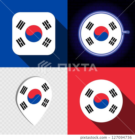 Set of modern icons with the national flag of South Korea. 127094736