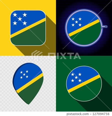 Set of modern icons with the national flag of Solomon Islands. 127094738