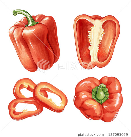 Set of red bell peppers in watercolor style Set of red bell peppers in watercolor style 127095059